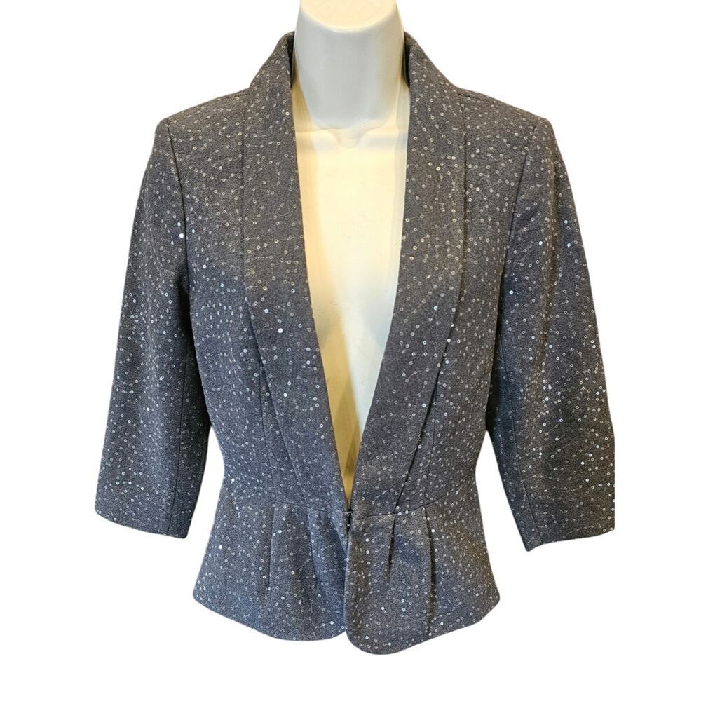Banana Republic Sequin Blazer grey silver single clasp close business casual 4
